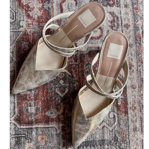 NWOT Dolce Vita Womens Silver Gold Metallic Pointed Toe Mule Heels Slip On  9 - Picture 5 of 12